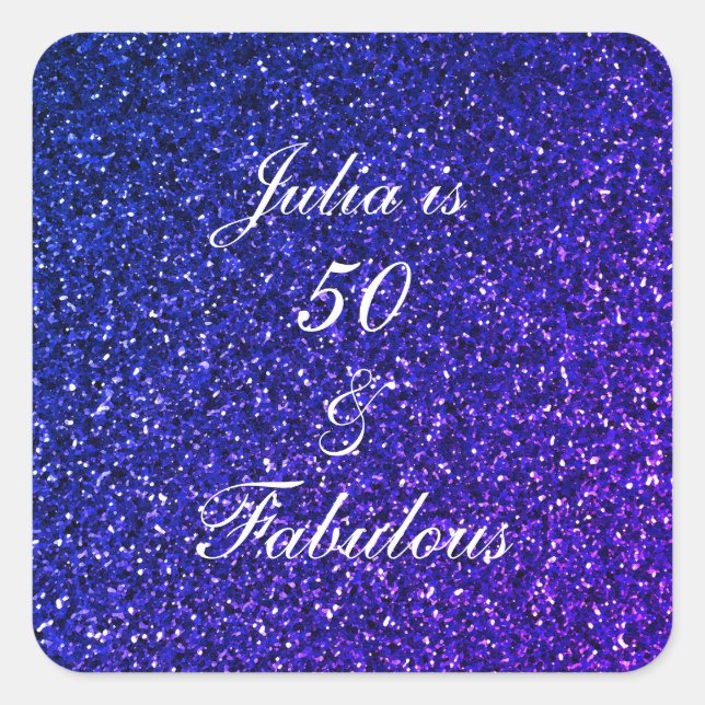 50 And Fabulous Birthday Blue White Glitter Trendy Square Sticker (Front)