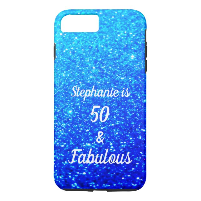 50 And Fabulous Birthday Deep Blue Ombre Glittery Case-Mate iPhone Case (Back)