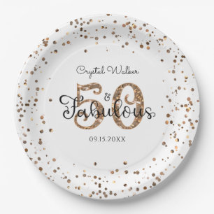 50 AND FABULOUS Birthday Elegant Copper Gold Name Paper Plate
