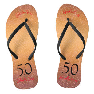 50 And Fabulous Birthday Elegant Gold Metallic Flip Flops