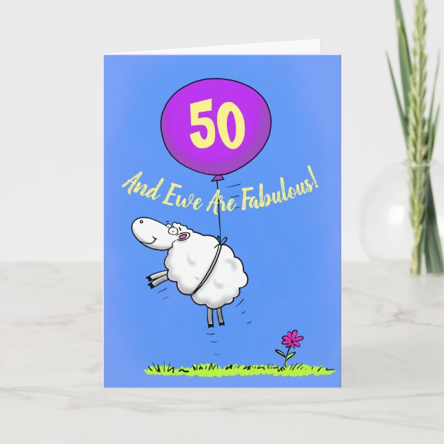 50 and fabulous birthday funny sheep cartoon card (Front)
