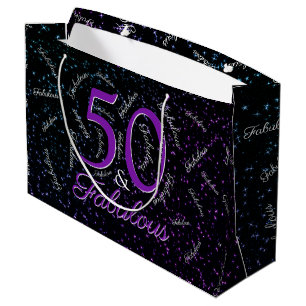 50 And Fabulous Birthday Glam Black Purple Elegant Large Gift Bag