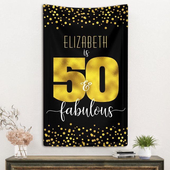 50 and fabulous birthday glam gold foil dots black banner (Creator Uploaded)