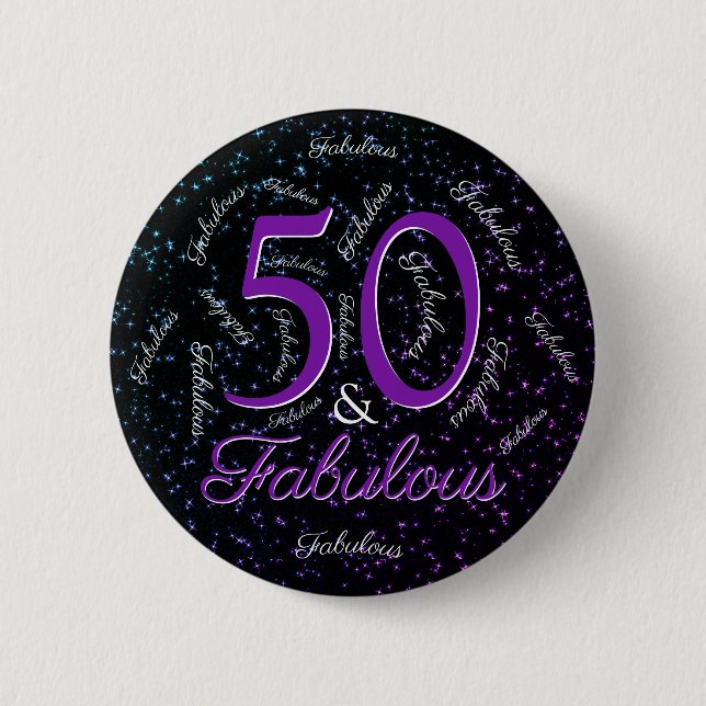 50 And Fabulous Birthday Glam Purple Black Elegant 2 Inch Round Button (Front)