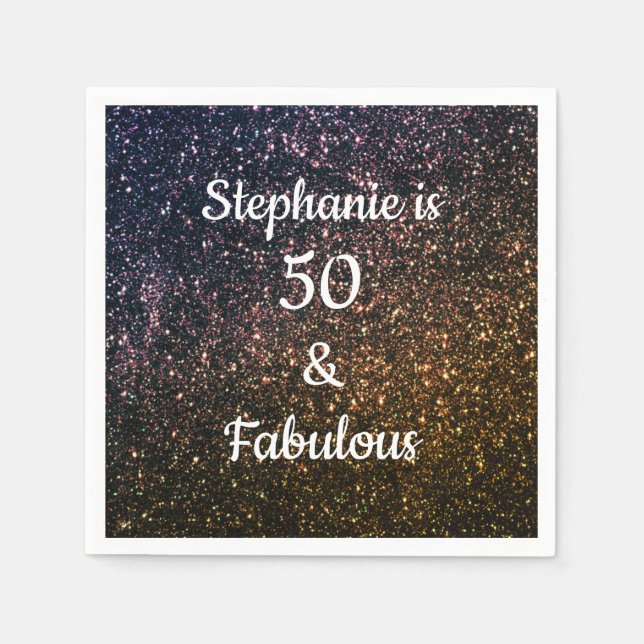 50 And Fabulous Birthday Gold Black Glitter Cool Napkin (Front)