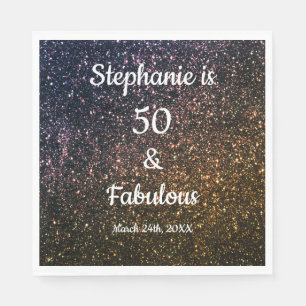50 And Fabulous Birthday Gold Black Golden Glitter Napkin
