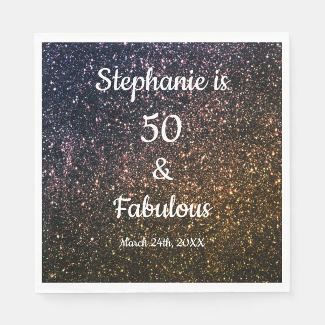 50 And Fabulous Birthday Gold Black Golden Glitter Napkin (Front)
