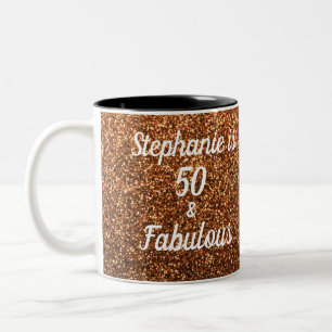 50 And Fabulous Birthday Gold Glitter Sparkling Two-Tone Coffee Mug