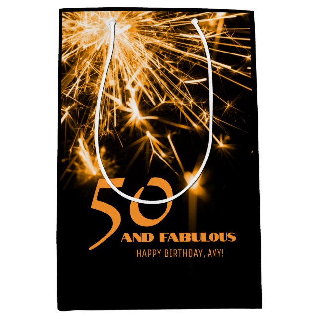 50 and Fabulous birthday gold sparkle party Medium Gift Bag (Front)