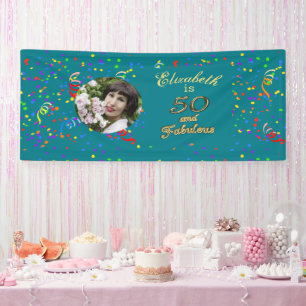 50 and Fabulous Birthday Gold Teal Blue 50th Age Banner