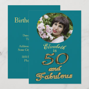 50 and Fabulous Birthday Gold Teal Blue 50th Age Invitation