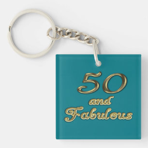 50 and Fabulous Birthday Gold Typography 50th Age Keychain