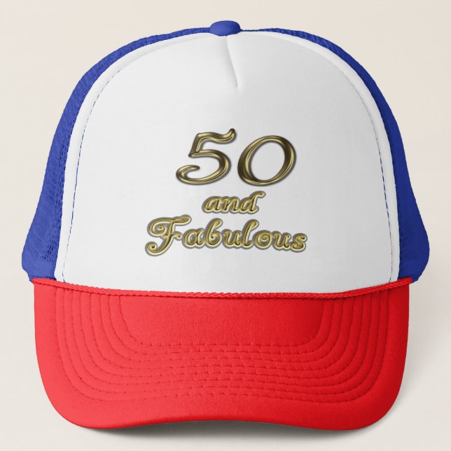 50 and Fabulous Birthday Gold Typography 50th Age Trucker Hat (Front)