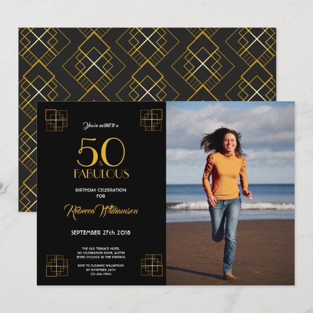 50 and Fabulous Birthday Invitation Art Deco style (Front/Back)