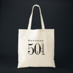 50 and Fabulous Birthday Modern Black Typography Tote Bag<br><div class="desc">This black only typographic 50 and Fabulous tote bag is super easy to customize for your special event. Add your name across the top of the design in a modern sans serif font using the Personalize button to change up your details. Makes a gorgeous gift for a special friend or...</div>