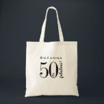 50 and Fabulous Birthday Modern Black Typography Tote Bag<br><div class="desc">This black only typographic 50 and Fabulous tote bag is super easy to customize for your special event. Add your name across the top of the design in a modern sans serif font using the Personalize button to change up your details. Makes a gorgeous gift for a special friend or...</div>