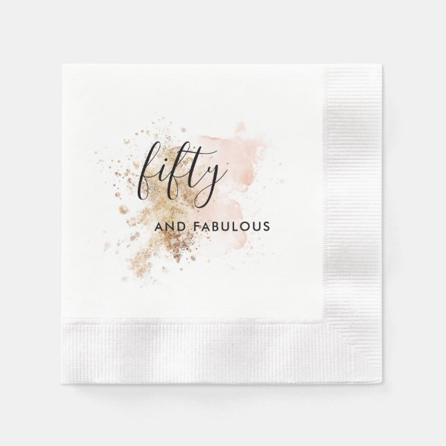 50 And Fabulous Birthday Napkins Pink And Gold (Front)