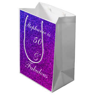 50 And Fabulous Birthday Ombre Pink Purple Glitter Medium Gift Bag