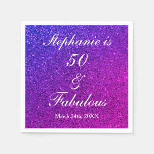 50 And Fabulous Birthday Ombre Pink Purple Glitter Napkin