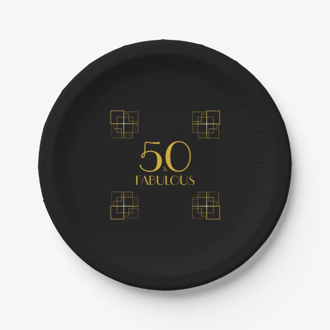 50 and Fabulous Birthday Party Art Deco style Paper Plate (Front)