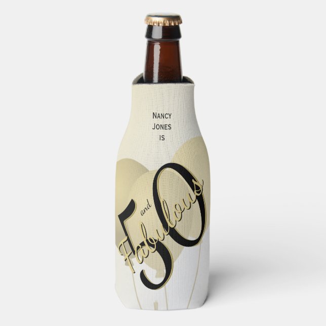 50 and Fabulous Birthday Party Black/Gold 50th Fun Bottle Cooler (Bottle Front)