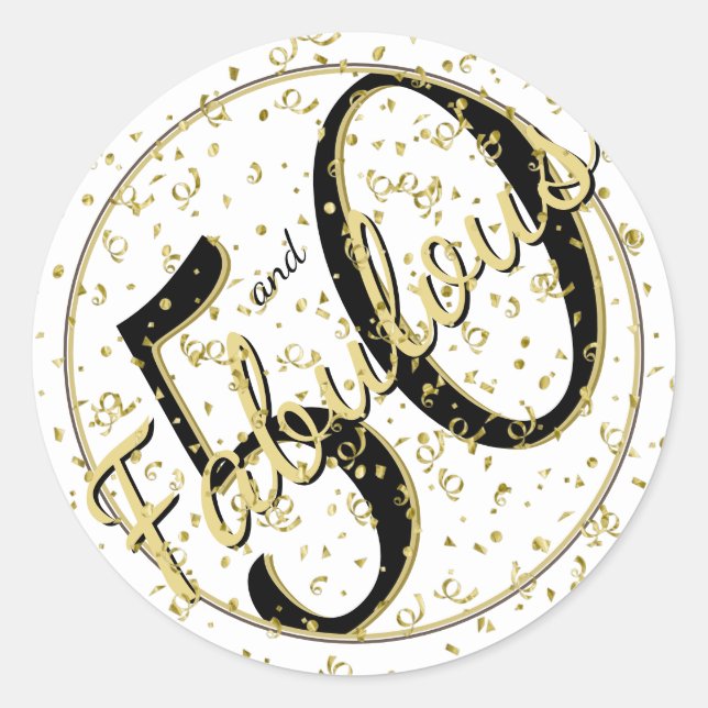 50 and Fabulous Birthday Party Black/Gold Fun 50th Classic Round Sticker (Front)