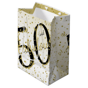 50 and Fabulous Birthday Party Black/Gold Fun Medium Gift Bag