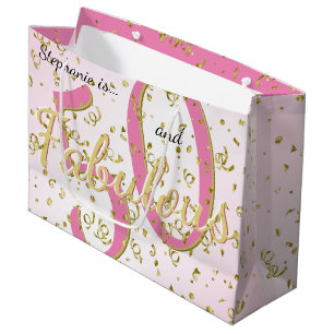 50 and Fabulous Birthday Party Fun Pink/Gold Large Large Gift Bag