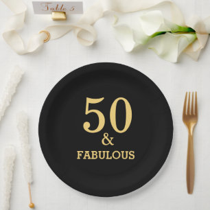 50 And Fabulous Birthday Party Golden Yellow Black Paper Plate
