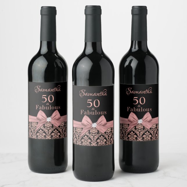 50 and fabulous birthday party monogram name wine  wine label (Bottles)