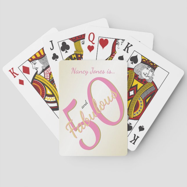 50 and Fabulous Birthday Party Pink/Gold 50th Fun Playing Cards (Back)