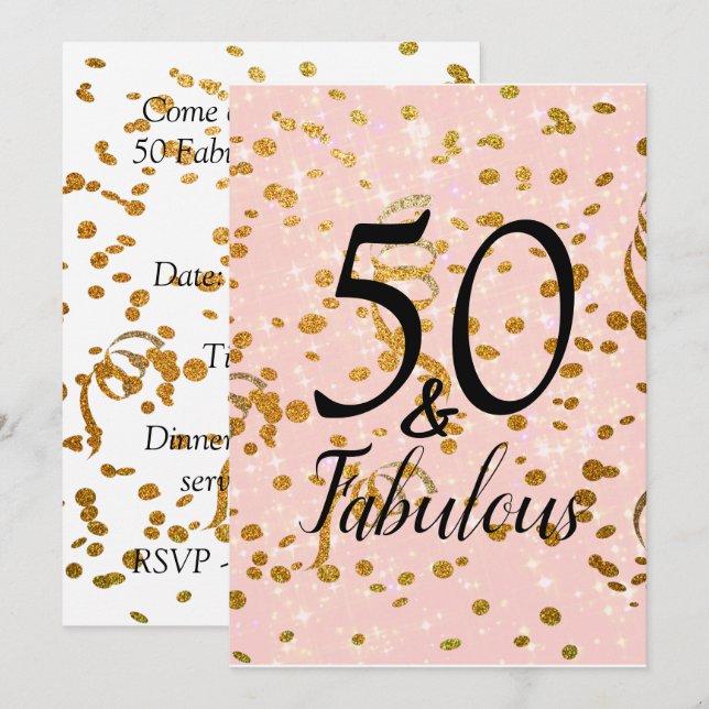 50 and Fabulous Birthday Party Pink Gold Confetti Invitation (Front/Back)
