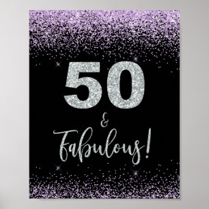 50 and Fabulous Birthday Party Sign Black & Purple