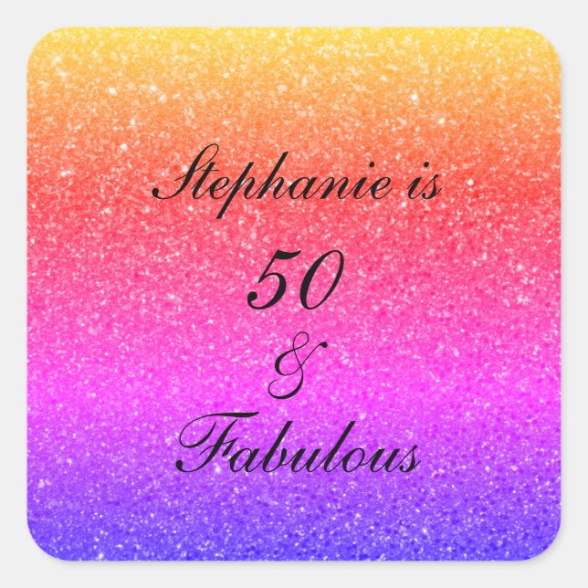 50 And Fabulous Birthday Pink Black Purple Glitter Square Sticker (Front)