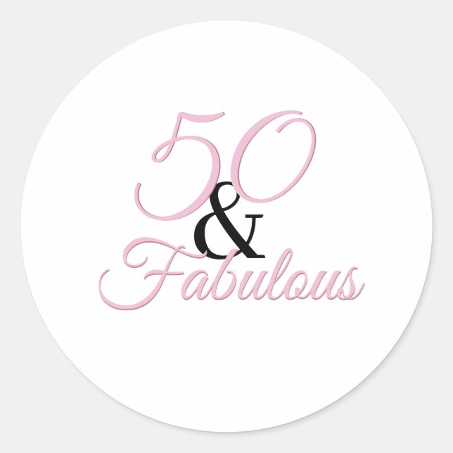 50 and fabulous Birthday Pink Party Classic Round Sticker (Front)