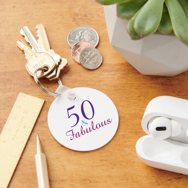 50 and Fabulous Birthday Pink Purple Blue Keychain (Desk)