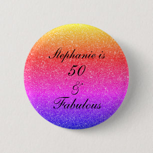 50 And Fabulous Birthday Pink Purple Glitter Black 2 Inch Round Button