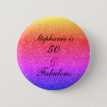 50 And Fabulous Birthday Pink Purple Glitter Black 2 Inch Round Button<br><div class="desc">Designed with pretty,  girly and beautiful pink purple glittery background and personalized text template for name which you can edit,  this is perfect for the 50th birthday celebrations!</div>