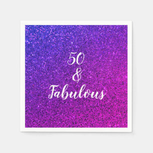 50 And Fabulous Birthday Pink Purple Glitter Chic Napkin