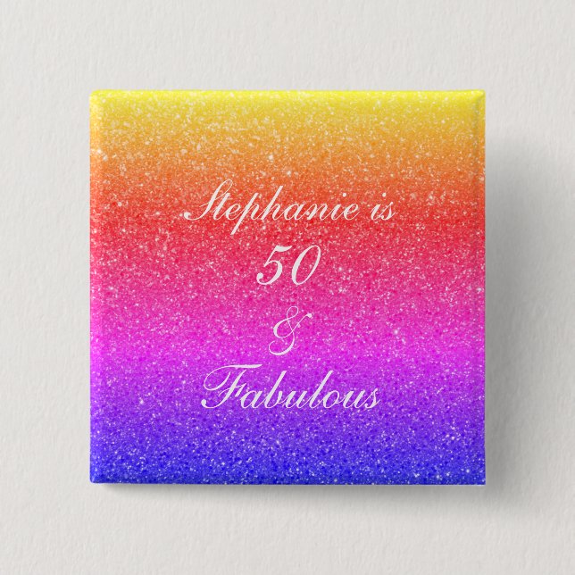 50 And Fabulous Birthday Pink Purple Glitter Cool 2 Inch Square Button (Front)