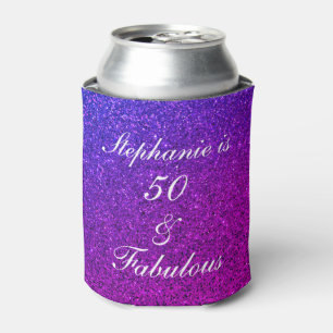 50 And Fabulous Birthday Pink Purple Glitter Ombre Can Cooler