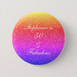 50 And Fabulous Birthday Pink Purple Glitter White 2 Inch Round Button<br><div class="desc">Designed with pretty,  girly and beautiful pink purple glittery background and personalized text template for name which you can edit,  this is perfect for the 50th birthday celebrations!</div>
