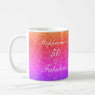 50 And Fabulous Birthday Pink Purple Glitter White Coffee Mug