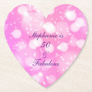 50 And Fabulous Birthday Pink Rose Purple Glittery Paper Coaster