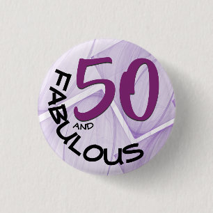 50 and Fabulous Birthday Purple Black Typography 1 Inch Round Button