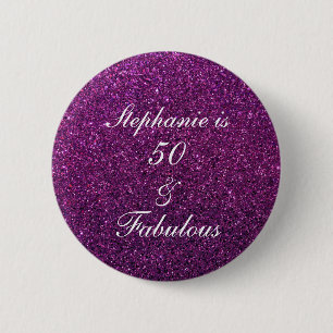 50 And Fabulous Birthday Purple Glitter Ombre Chic 2 Inch Round Button