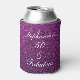 50 And Fabulous Birthday Purple White Glitter Cute Can Cooler