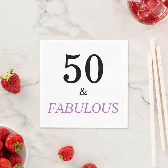 50 and Fabulous Birthday  Quote Black Purple Text Napkin (Insitu)