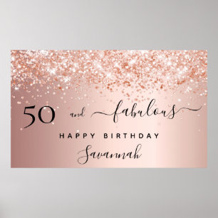 50 and Fabulous birthday rose gold blush glitter Poster