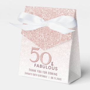 50 and Fabulous Birthday Rose Gold Glitter Favor Box